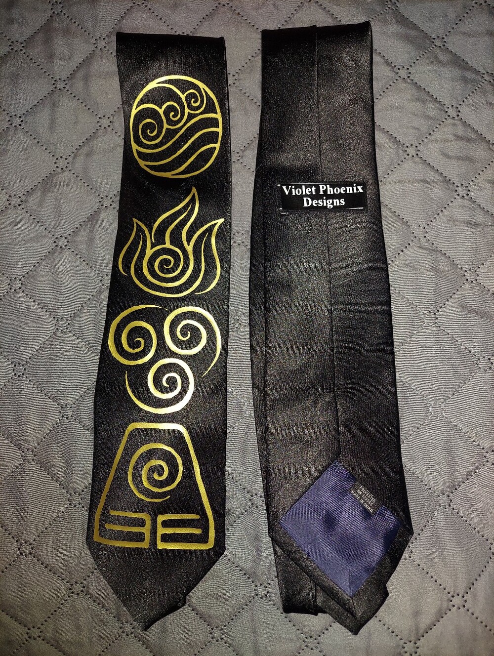 Black Tie with Gold Elemental Icons